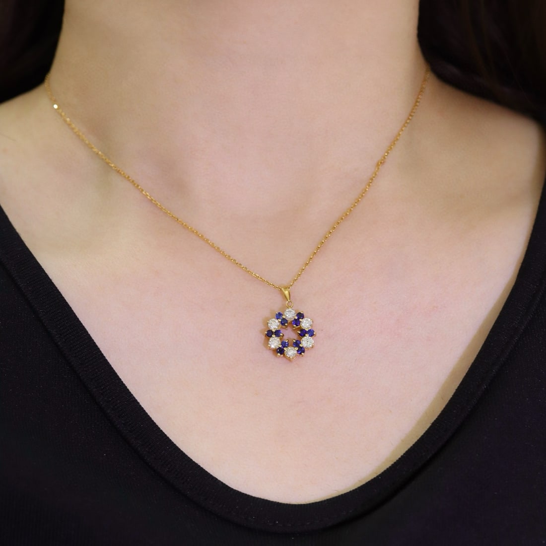 14k Gold 1.31 Ctw Natural Sapphire & Diamond Pendant( Without Chain ) - 7