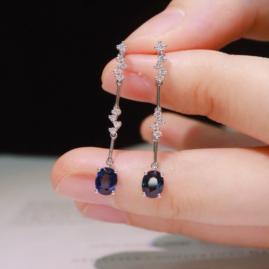 14k Gold 1.1 Ctw Natural Sapphire & Diamond Earrings - 2