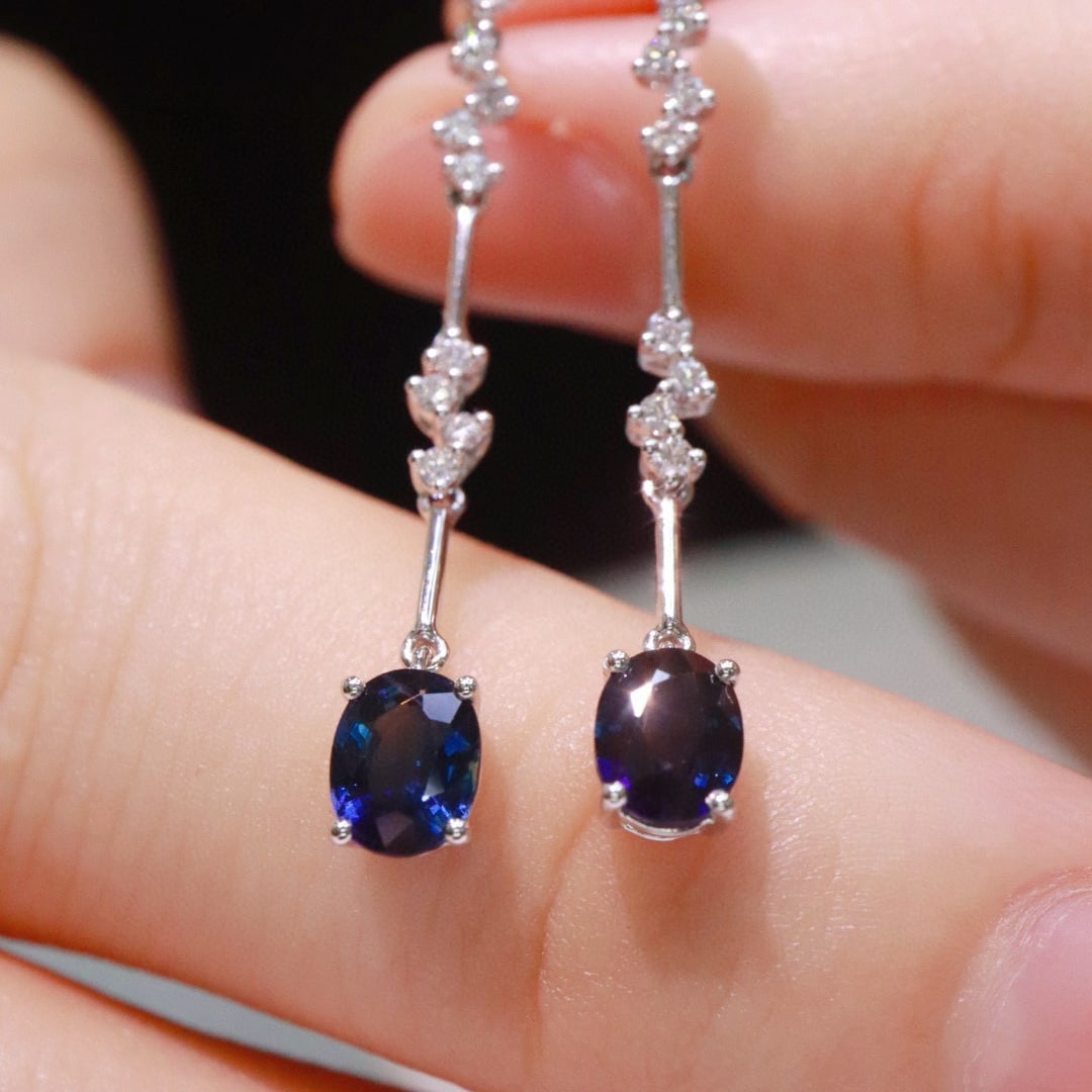 14k Gold 1.1 Ctw Natural Sapphire & Diamond Earrings - 3