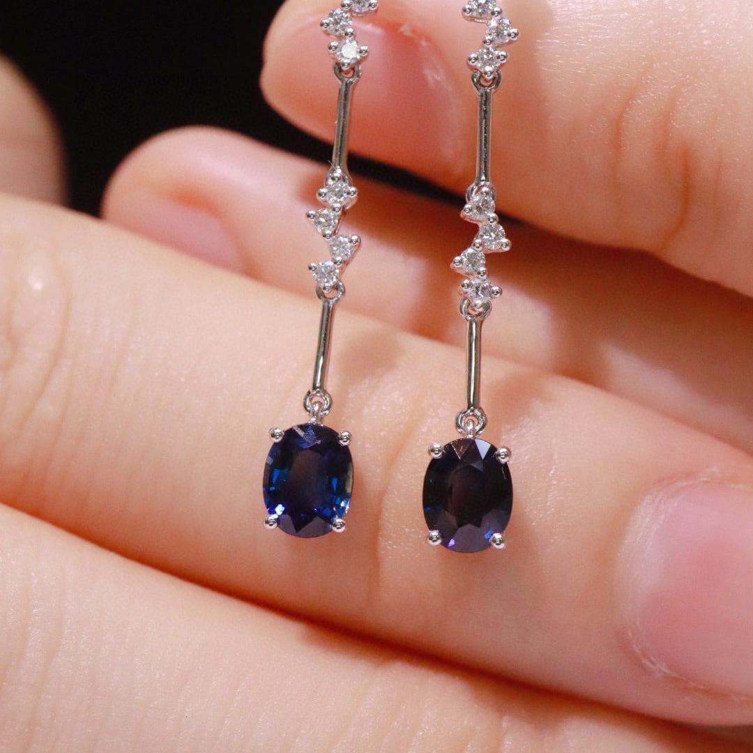 14k Gold 1.1 Ctw Natural Sapphire & Diamond Earrings - 4