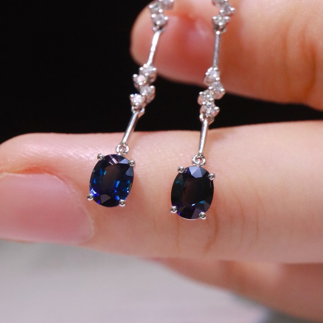 14k Gold 1.1 Ctw Natural Sapphire & Diamond Earrings - 5