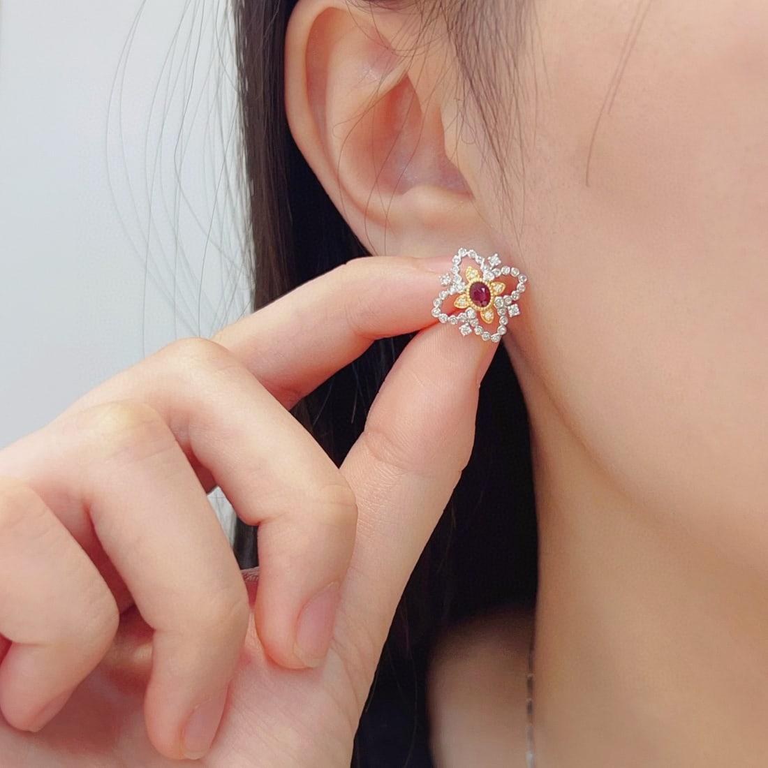 14k Gold 0.8 Ctw Natural Ruby & Diamond Earrings - 5