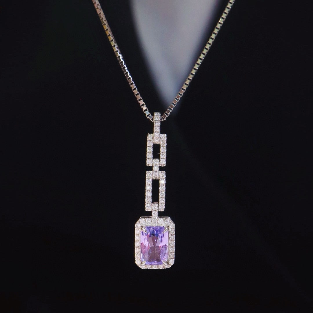 14k Gold 1.82 Ctw Natural Sapphire & Diamond Pendant( Without Chain ): Ref:230951187 // gold content:14k gold // main gemstone:sapphire // shape:octagonal // carat weight:1. 53ct // color:purple // treatment:natural // // adjacent gemstone 2 : diamond // shape:round