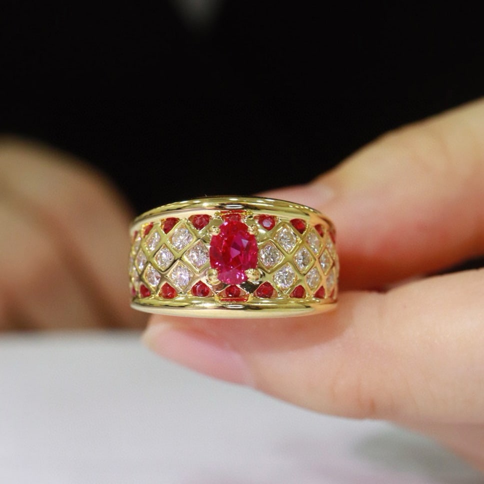14k Gold 1.44 Ctw Natural Ruby & Diamond Ring: Ref:230951188 // gold content:14k gold // ring size:7. 25us // // main gemstone:ruby // shape:oval // carat weight:0. 78ct // color:red // treatment:natural // // adjacent gemstone 2 : diamond // shap