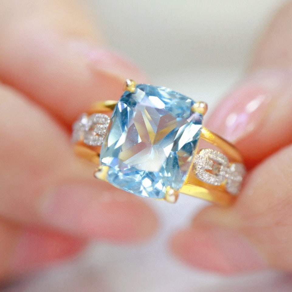 14k Gold 5.01 Ctw Natural Aquamarine & Diamond Ring - 3