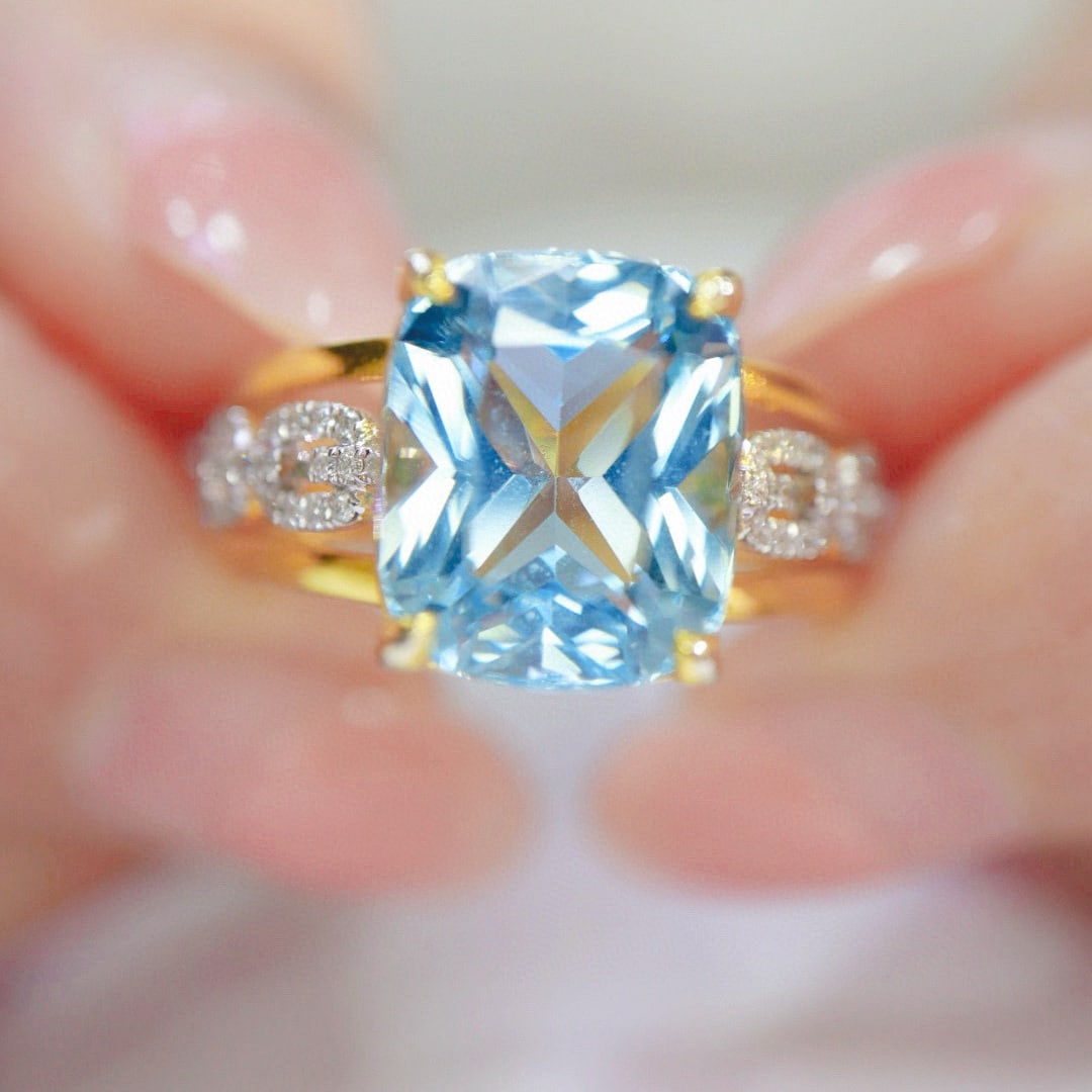 14k Gold 5.01 Ctw Natural Aquamarine & Diamond Ring - 5