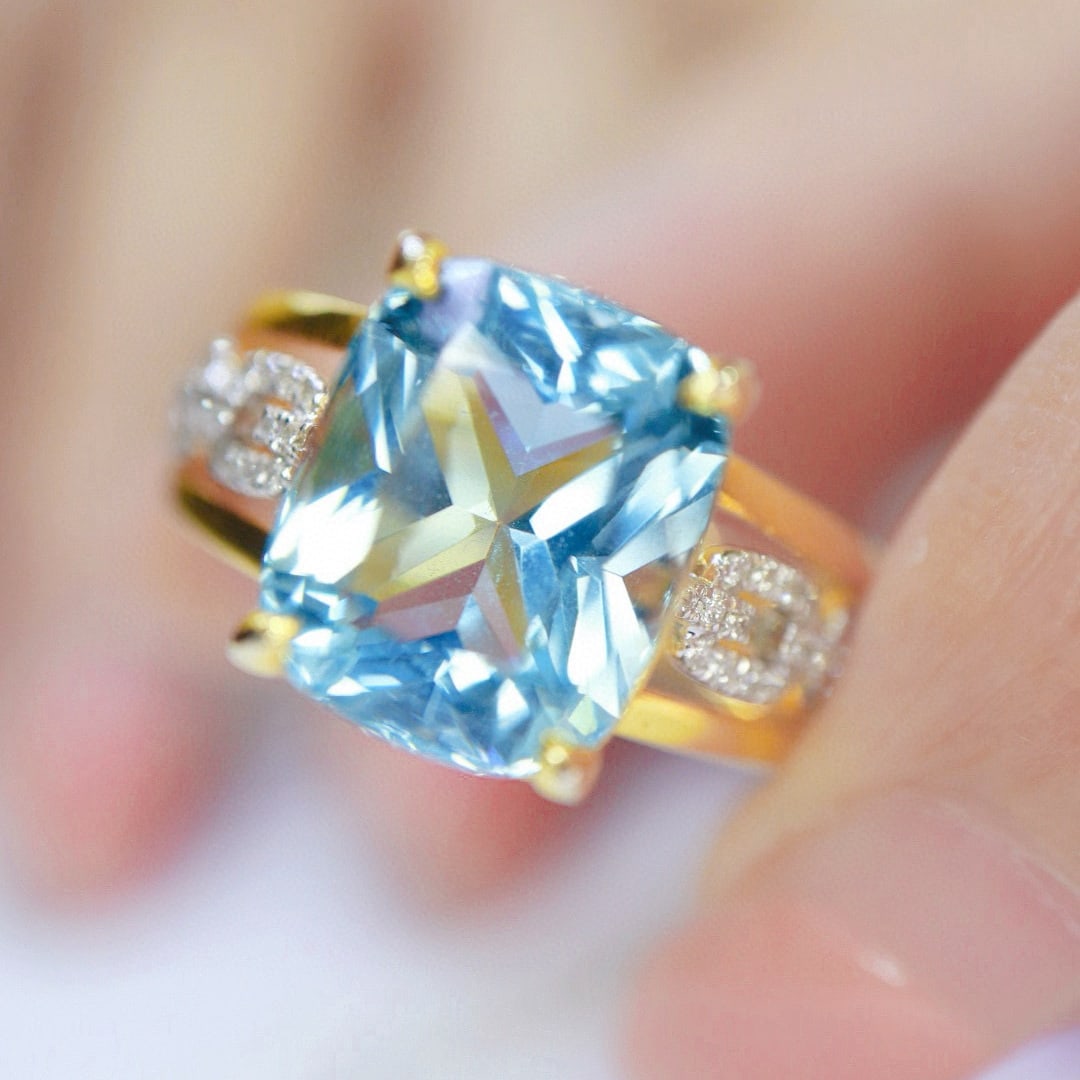 14k Gold 5.01 Ctw Natural Aquamarine & Diamond Ring - 6