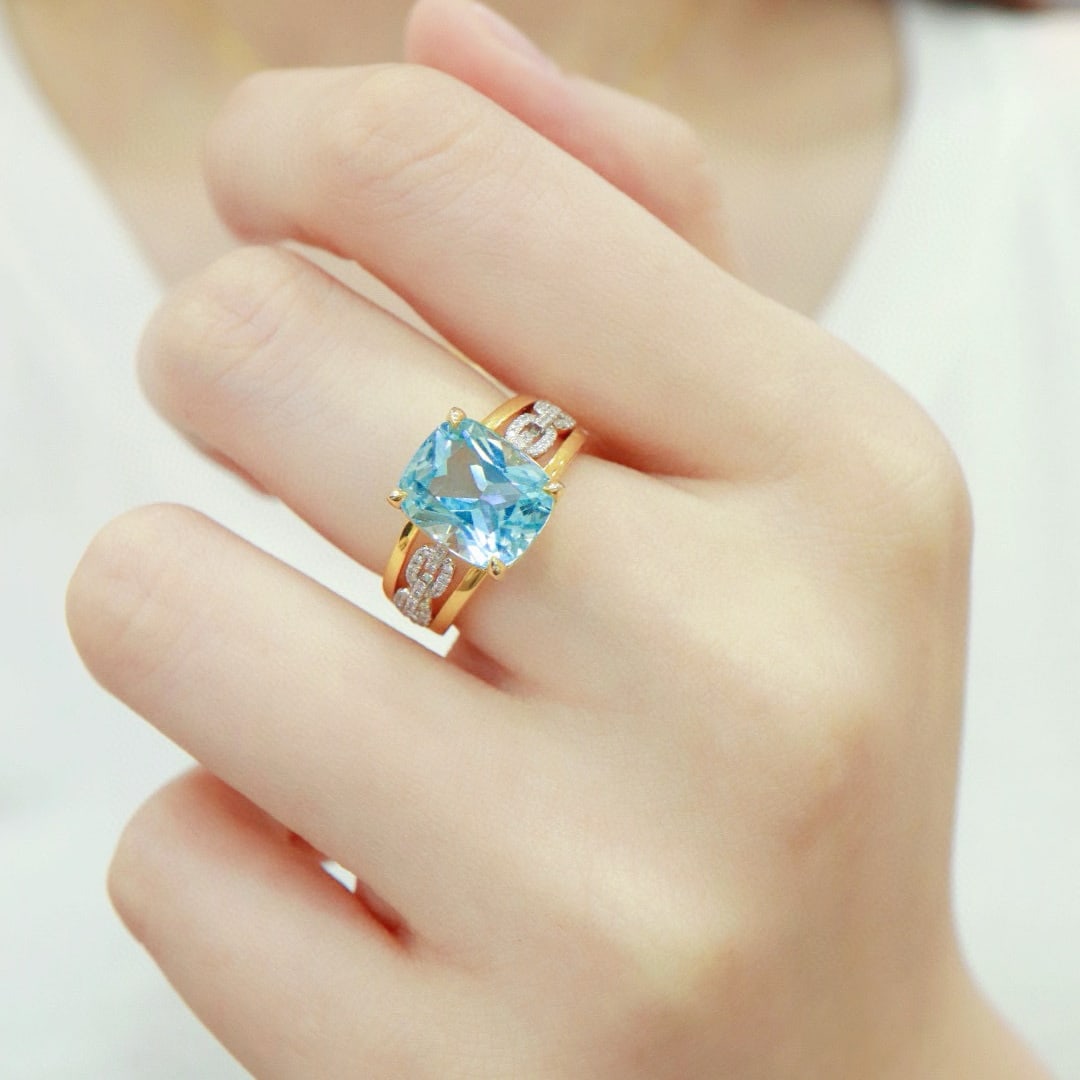 14k Gold 5.01 Ctw Natural Aquamarine & Diamond Ring - 7