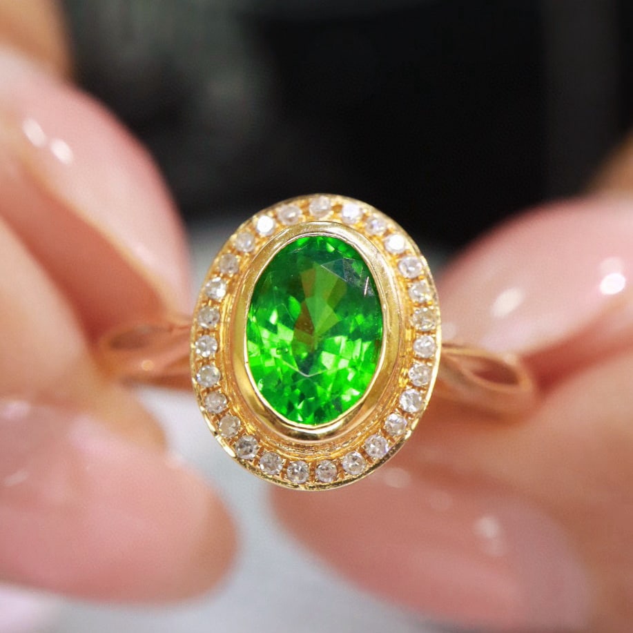 14k Gold 1.28 Ctw Natural Tsavorite & Diamond Ring - 3