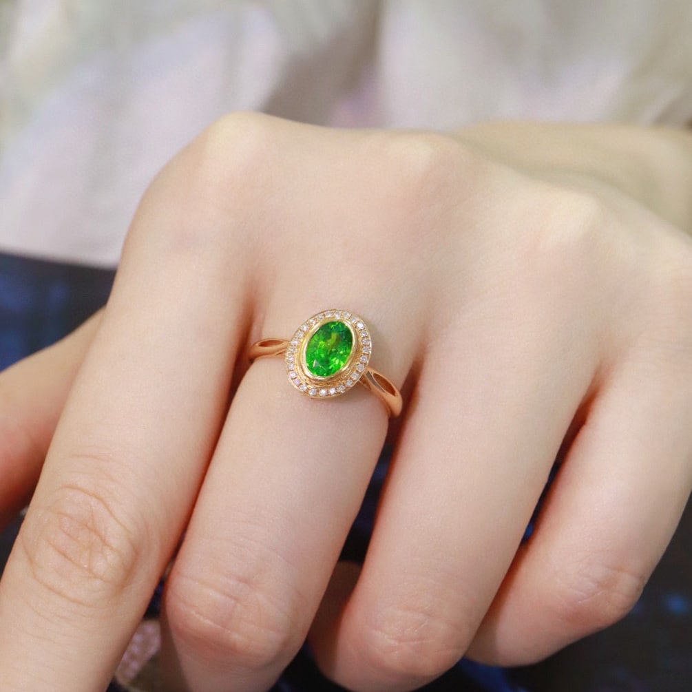 14k Gold 1.28 Ctw Natural Tsavorite & Diamond Ring - 6