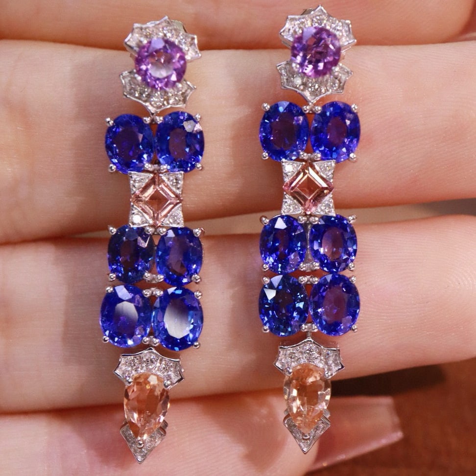 14k Gold 5.75 Ctw Natural Sapphire & Diamond Earrings - 2