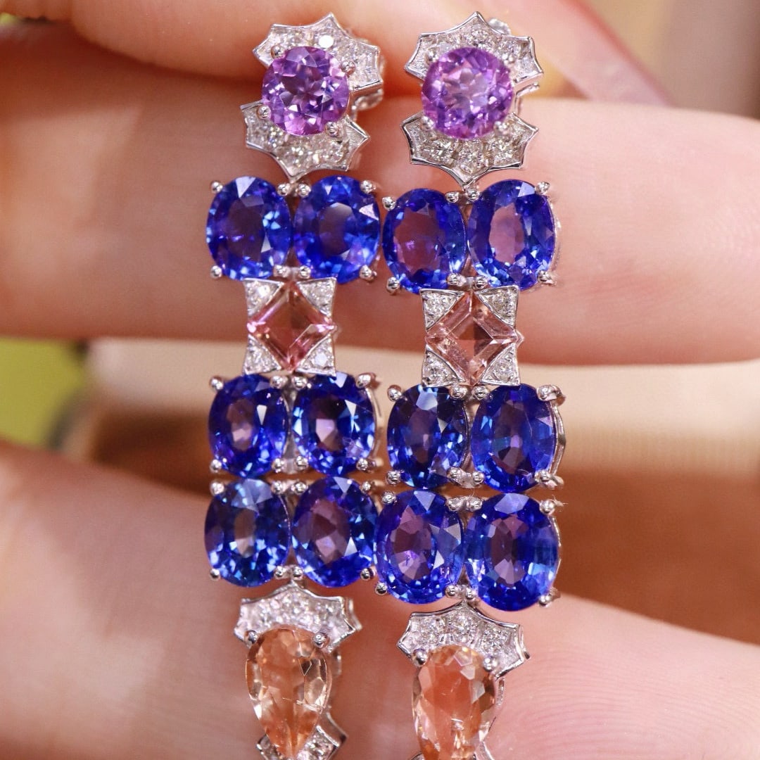 14k Gold 5.75 Ctw Natural Sapphire & Diamond Earrings - 6