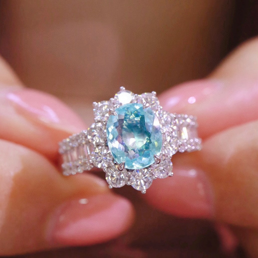 14k Gold 2.42 Ctw Natural Paraiba Tourmaline & Diamond Ring - 3