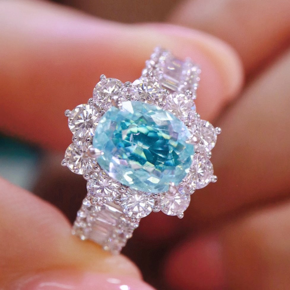 14k Gold 2.42 Ctw Natural Paraiba Tourmaline & Diamond Ring - 5