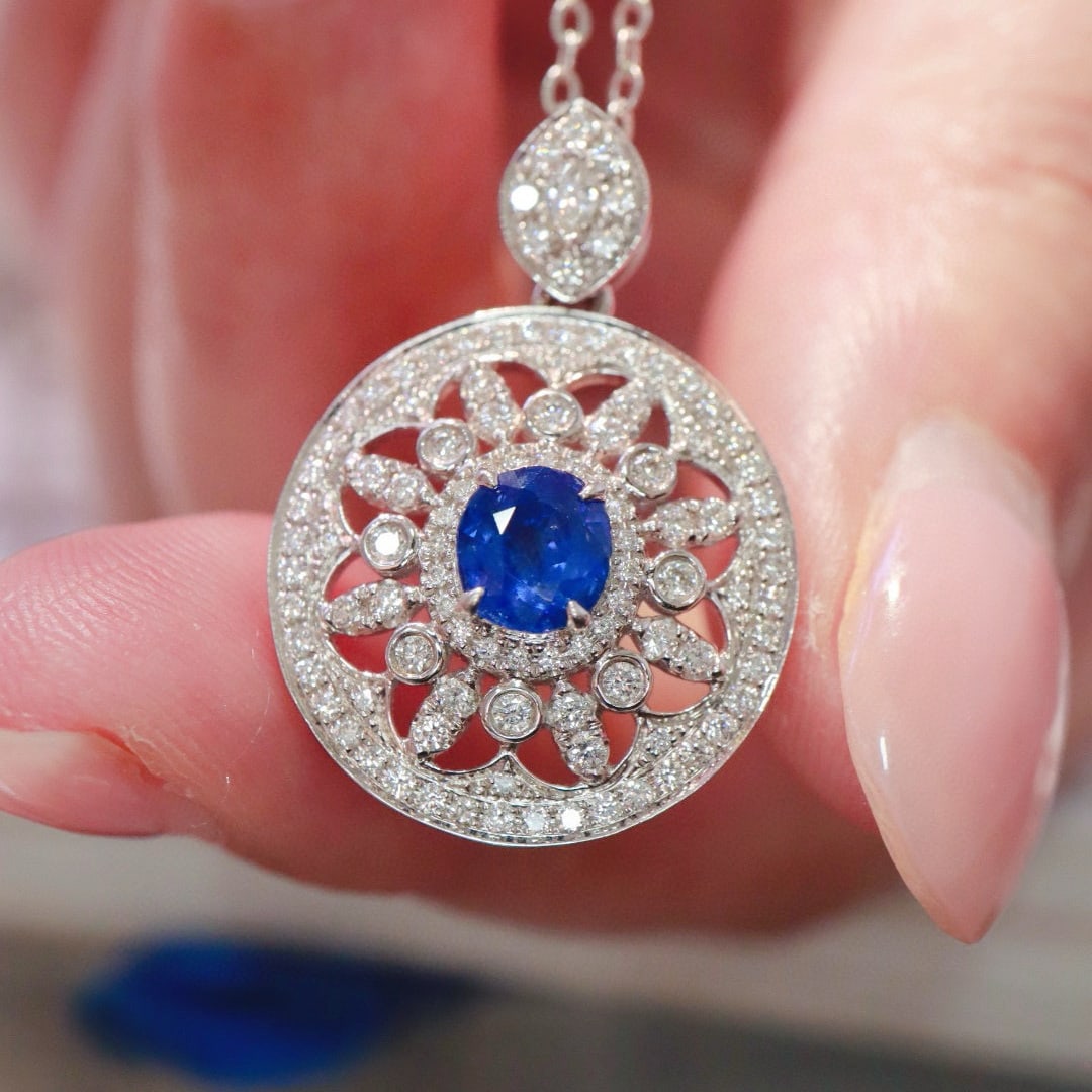 14k Gold 1.30 Ctw Natural Sapphire & Diamond Pendant( Without Chain ) - 2