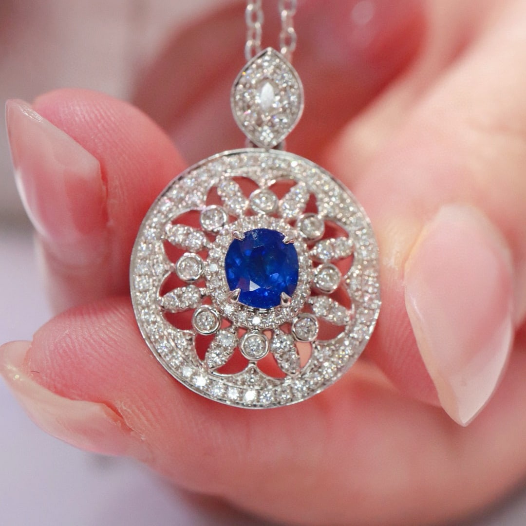 14k Gold 1.30 Ctw Natural Sapphire & Diamond Pendant( Without Chain ) - 4