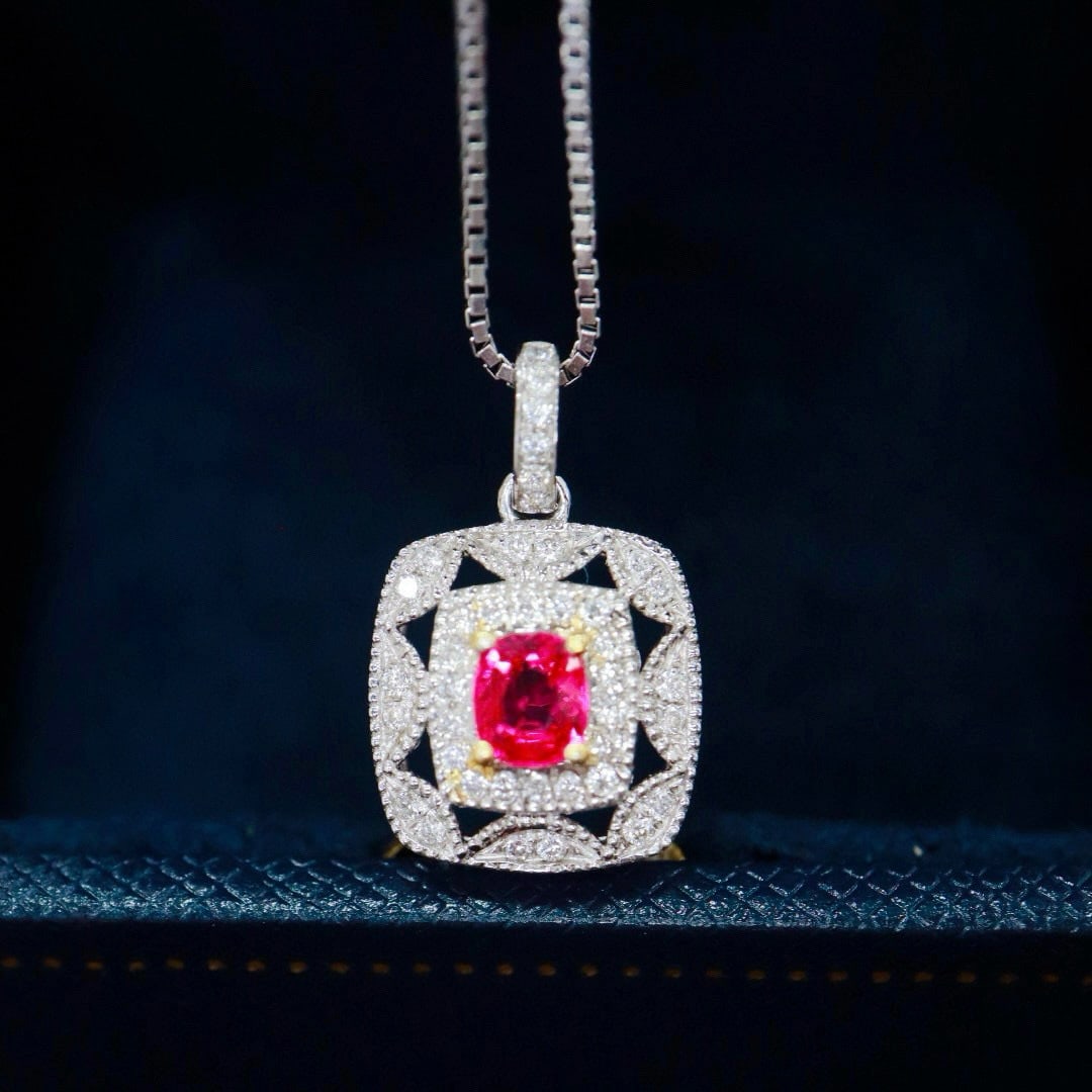 14k Gold 0.51 Ctw Natural Spinel & Diamond Pendant( Without Chain ) - 2