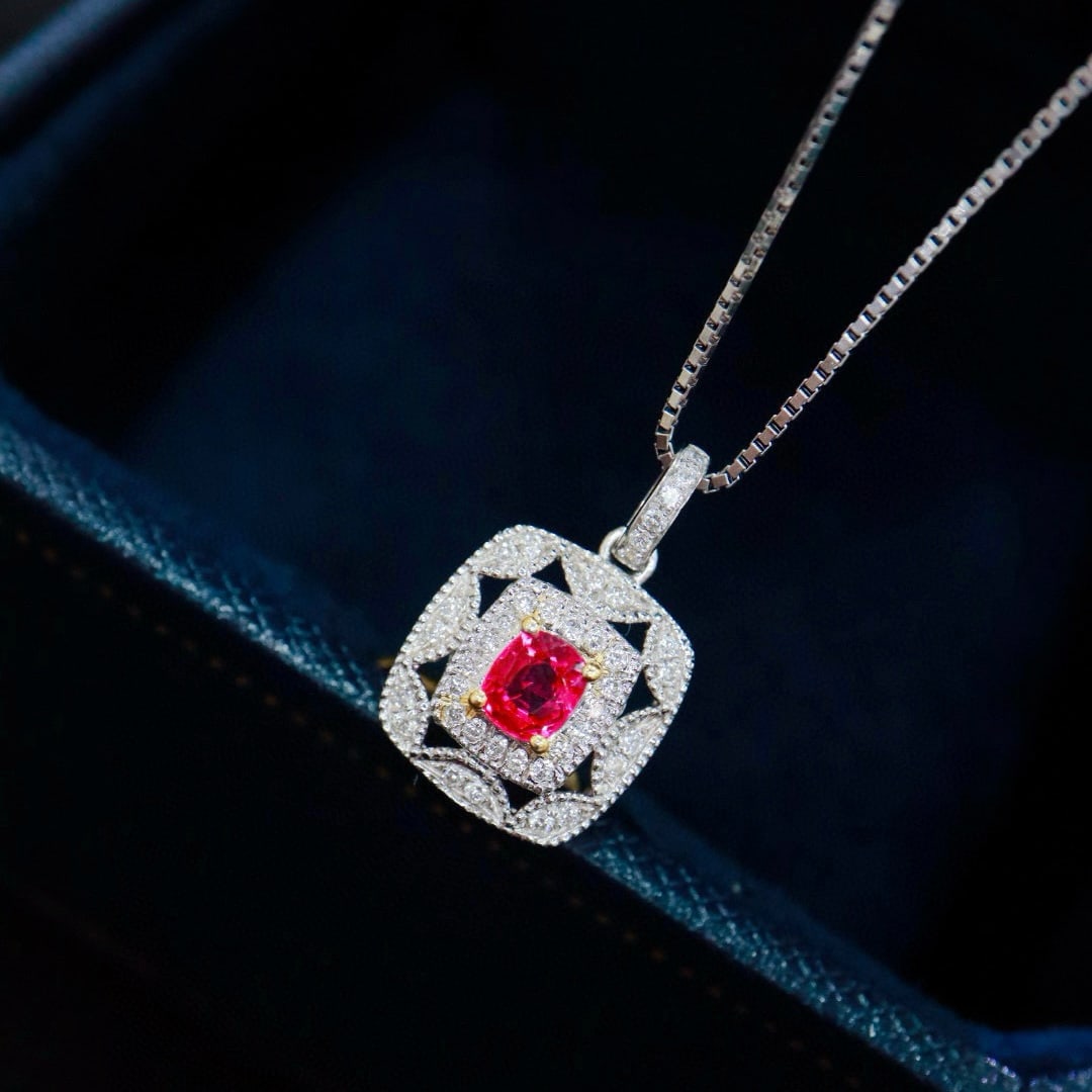 14k Gold 0.51 Ctw Natural Spinel & Diamond Pendant( Without Chain ) - 4