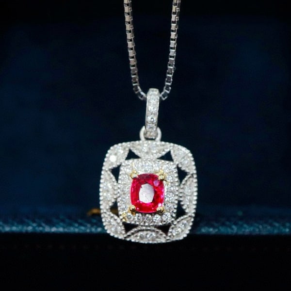 14k Gold 0.51 Ctw Natural Spinel & Diamond Pendant( Without Chain ) - 5