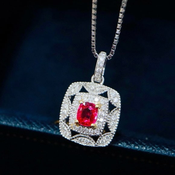 14k Gold 0.51 Ctw Natural Spinel & Diamond Pendant( Without Chain ) - 6