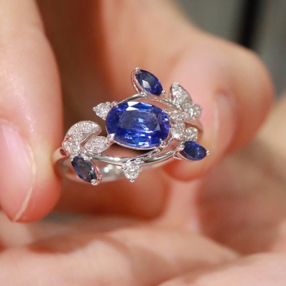 14k Gold 1.18 Ctw Natural Sapphire & Diamond Ring - 4