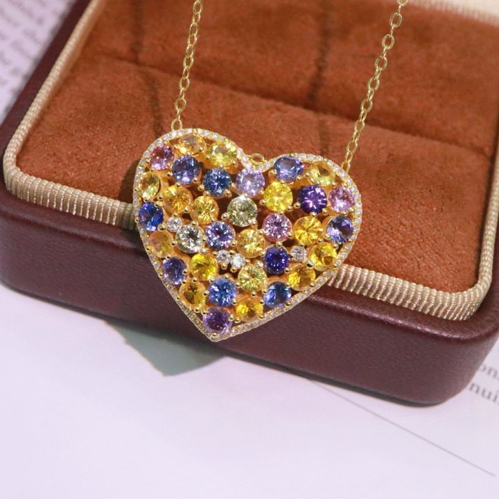 14k Gold 4.9 Ctw Natural Sapphire & Diamond Pendant( Without Chain ) - 5