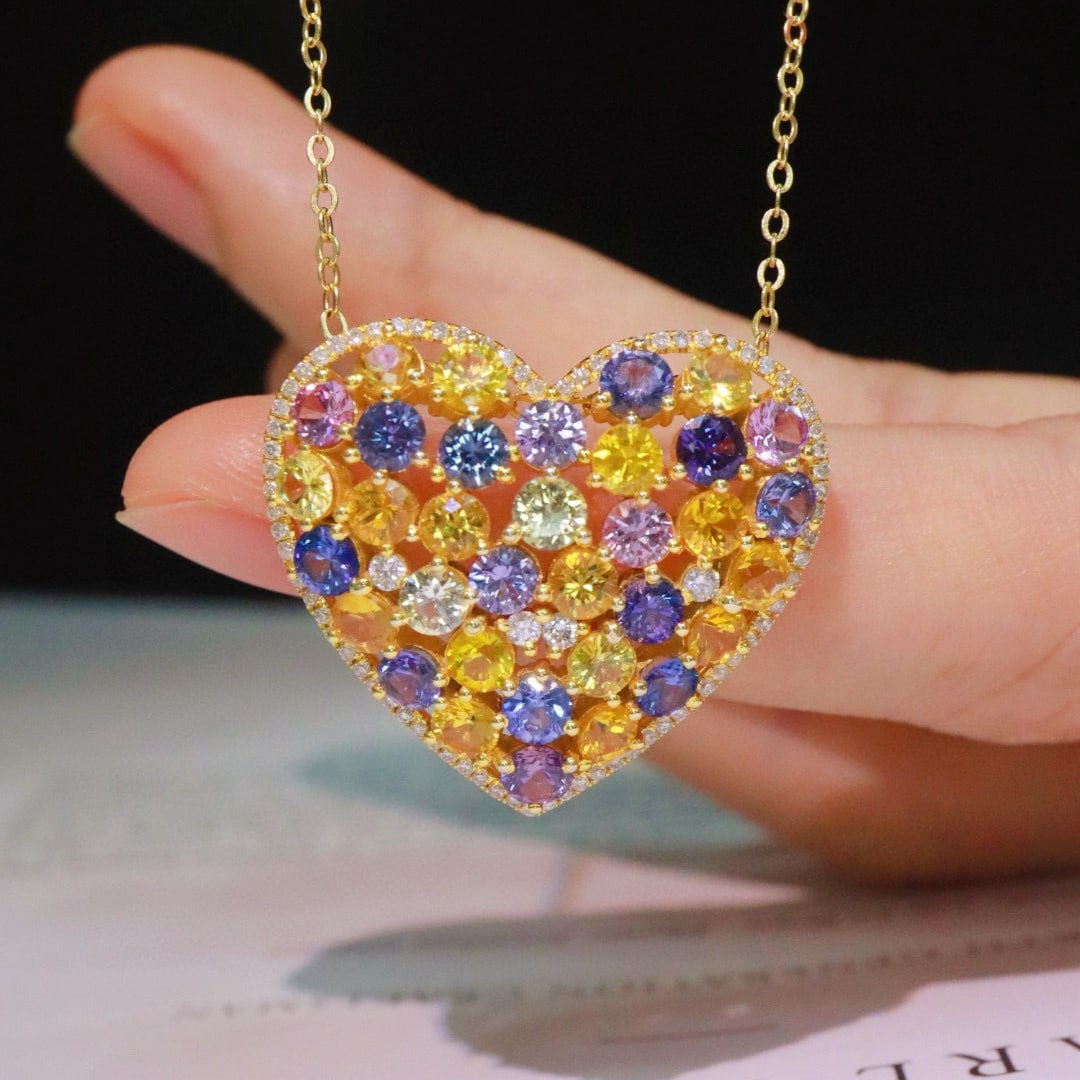 14k Gold 4.9 Ctw Natural Sapphire & Diamond Pendant( Without Chain ) - 6