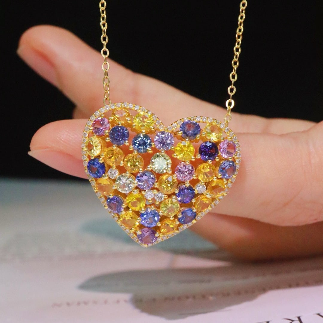 14k Gold 4.9 Ctw Natural Sapphire & Diamond Pendant( Without Chain ) - 7