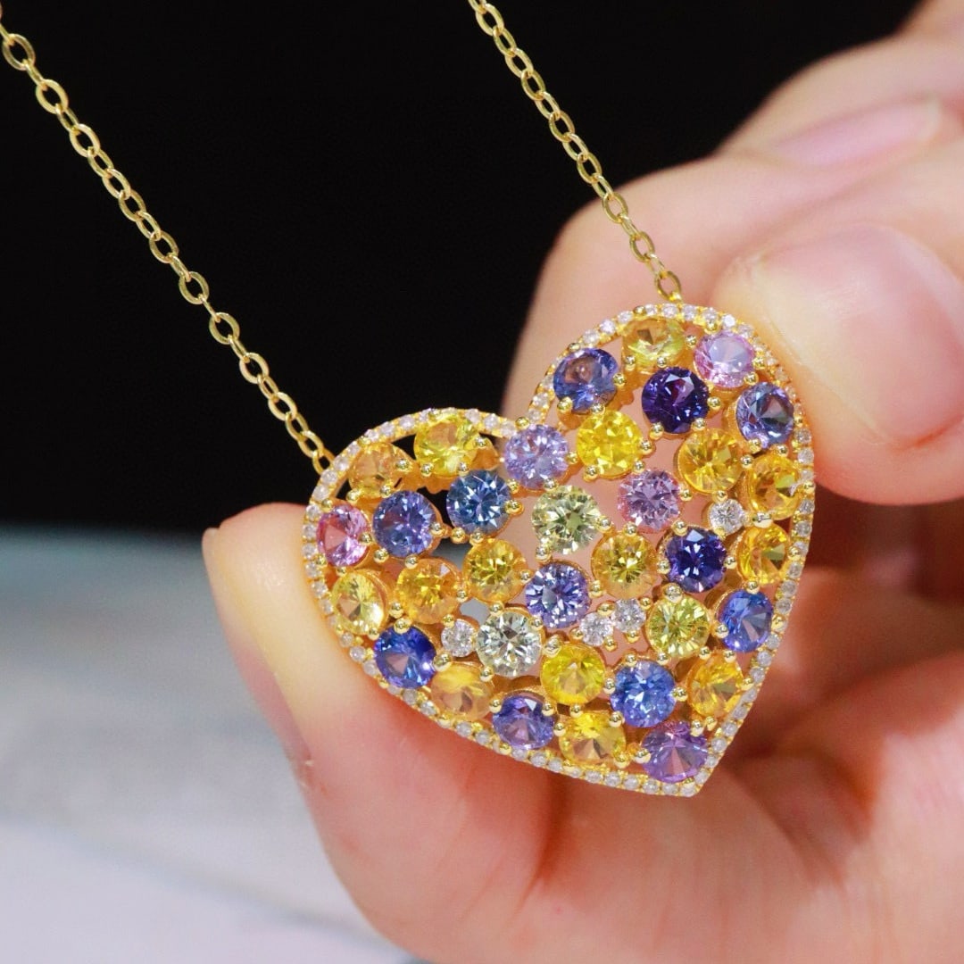 14k Gold 4.9 Ctw Natural Sapphire & Diamond Pendant( Without Chain ) - 8