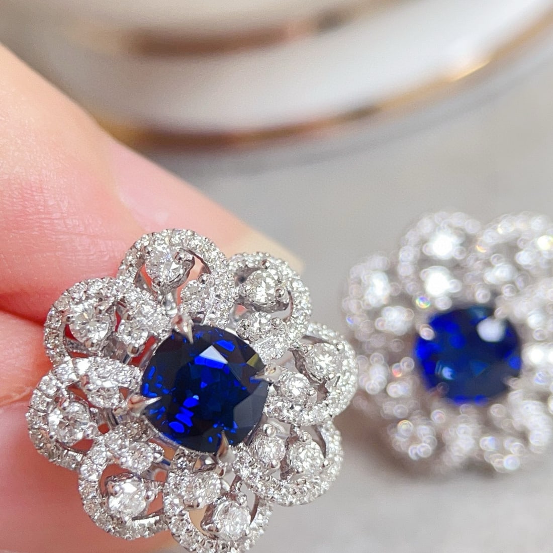 14k Gold 4.07 Ctw Natural Sapphire & Diamond Earrings - 2