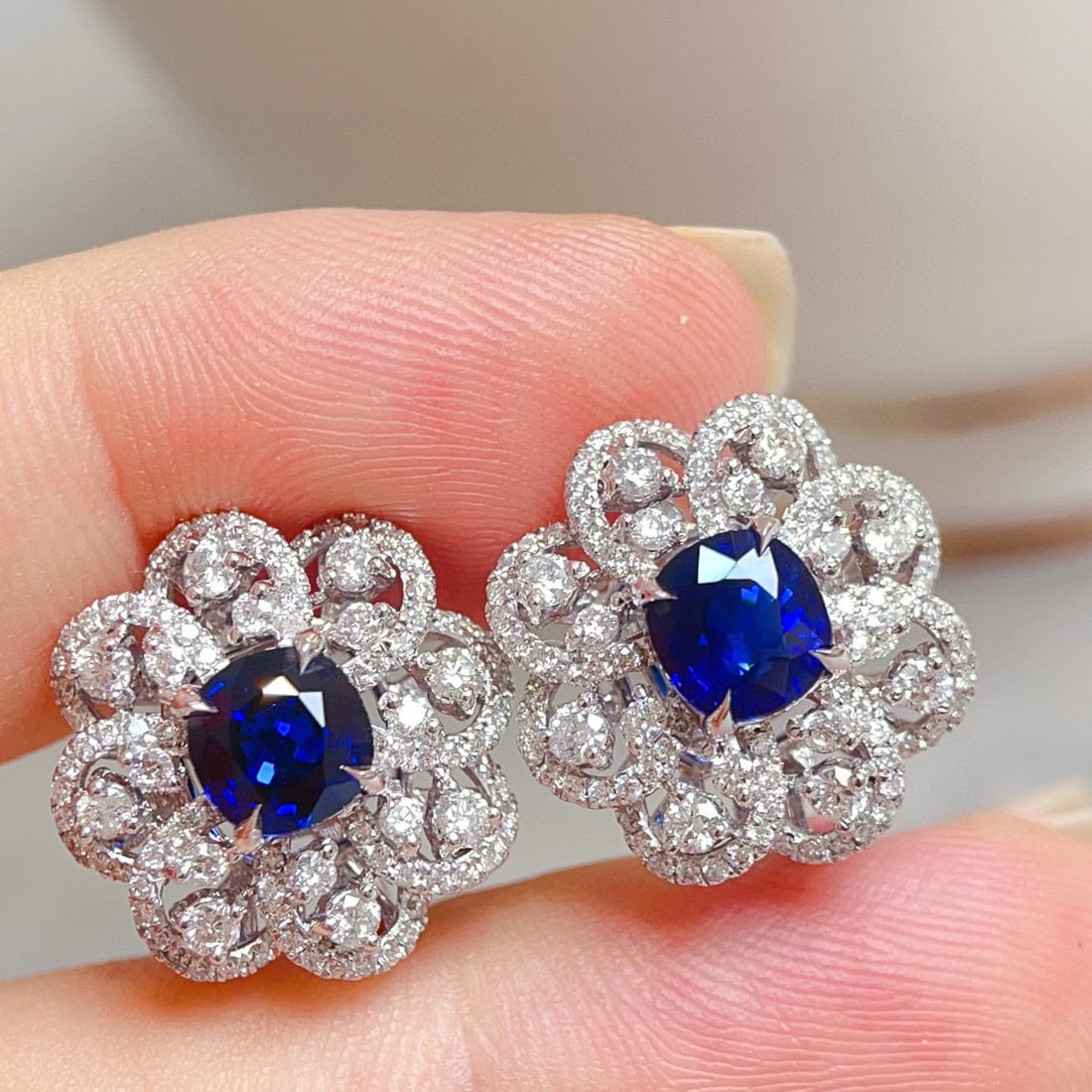 14k Gold 4.07 Ctw Natural Sapphire & Diamond Earrings - 7
