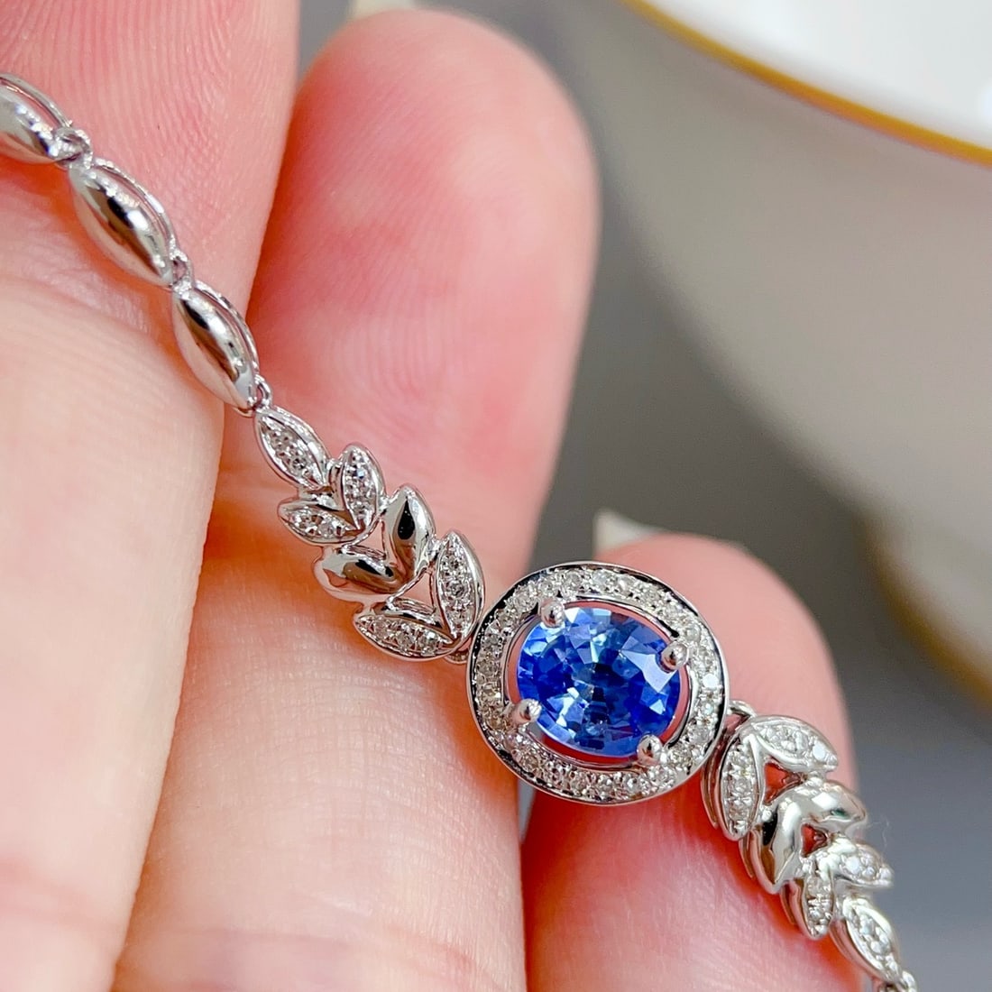 14k Gold 0.9 Ct Natural Sapphire & Diamond Bracelet - 4