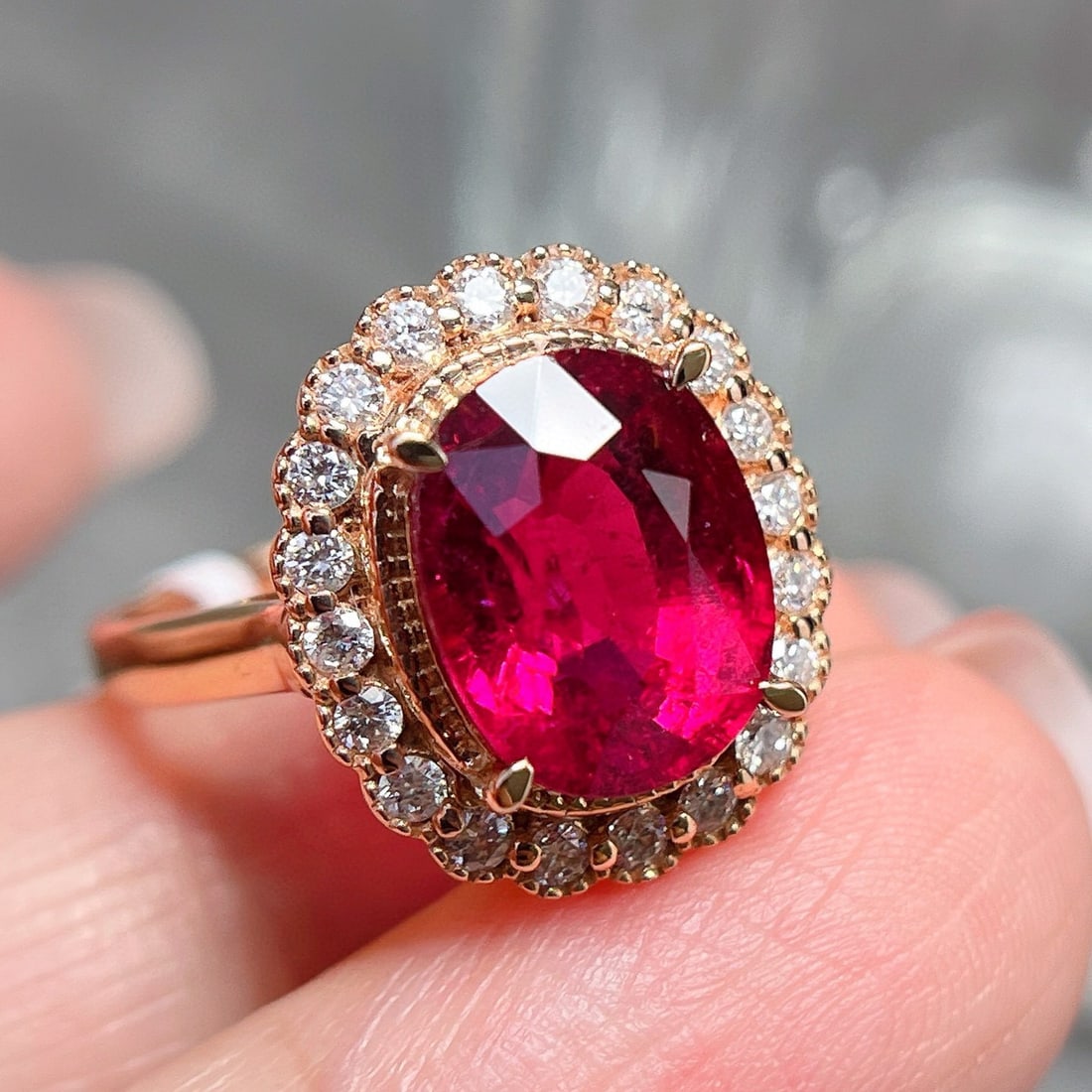 14k Gold 3.5 Ct Natural Tourmaline & Diamond Ring - 2
