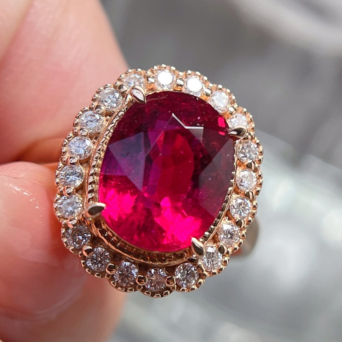 14k Gold 3.5 Ct Natural Tourmaline & Diamond Ring - 3