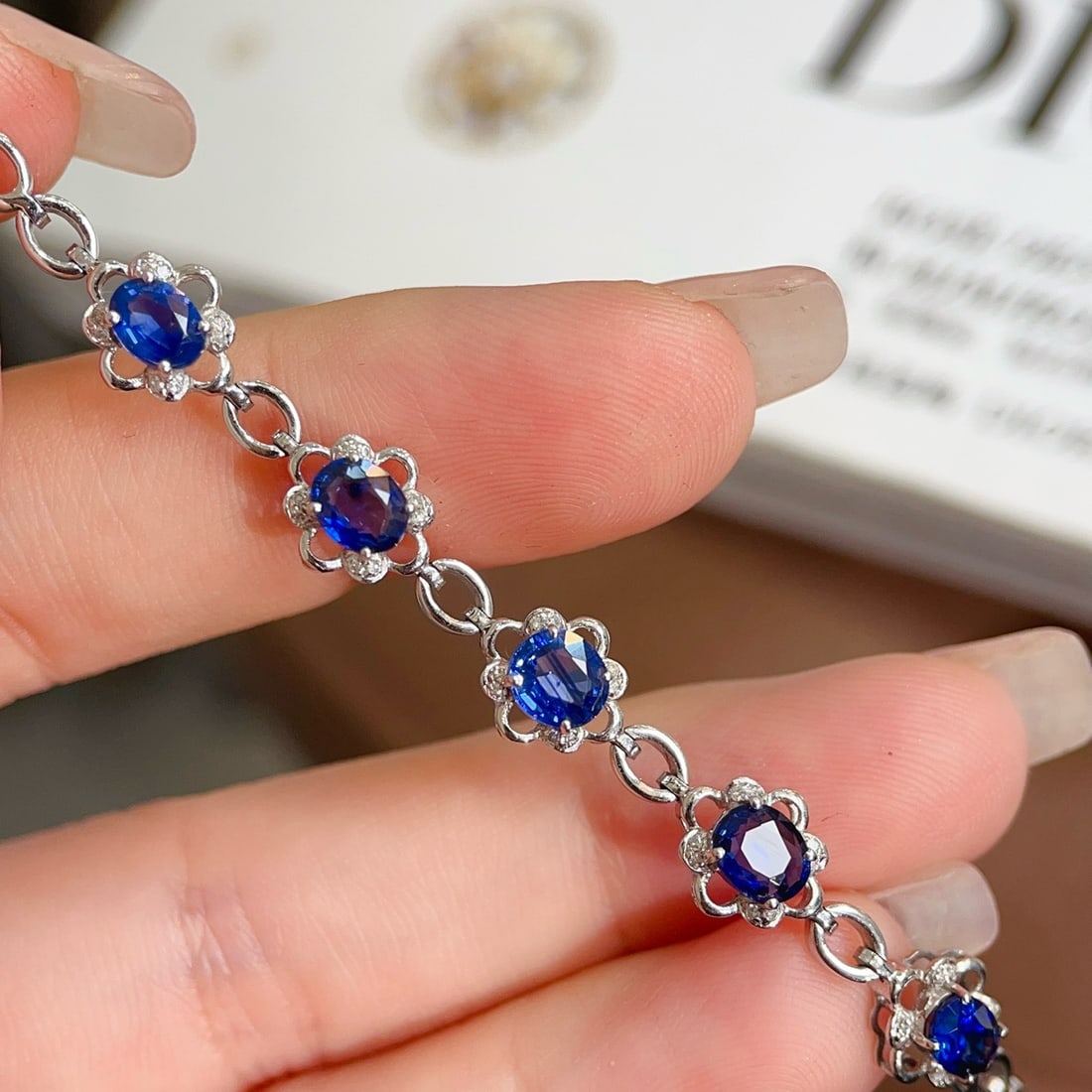 14k Gold 3 Ct Natural Sapphire & Diamond Bracelet - 5