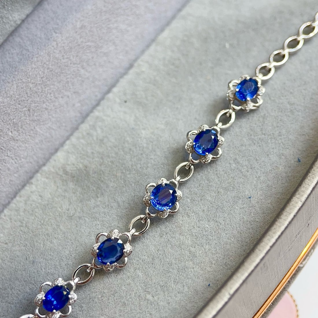 14k Gold 3 Ct Natural Sapphire & Diamond Bracelet - 6