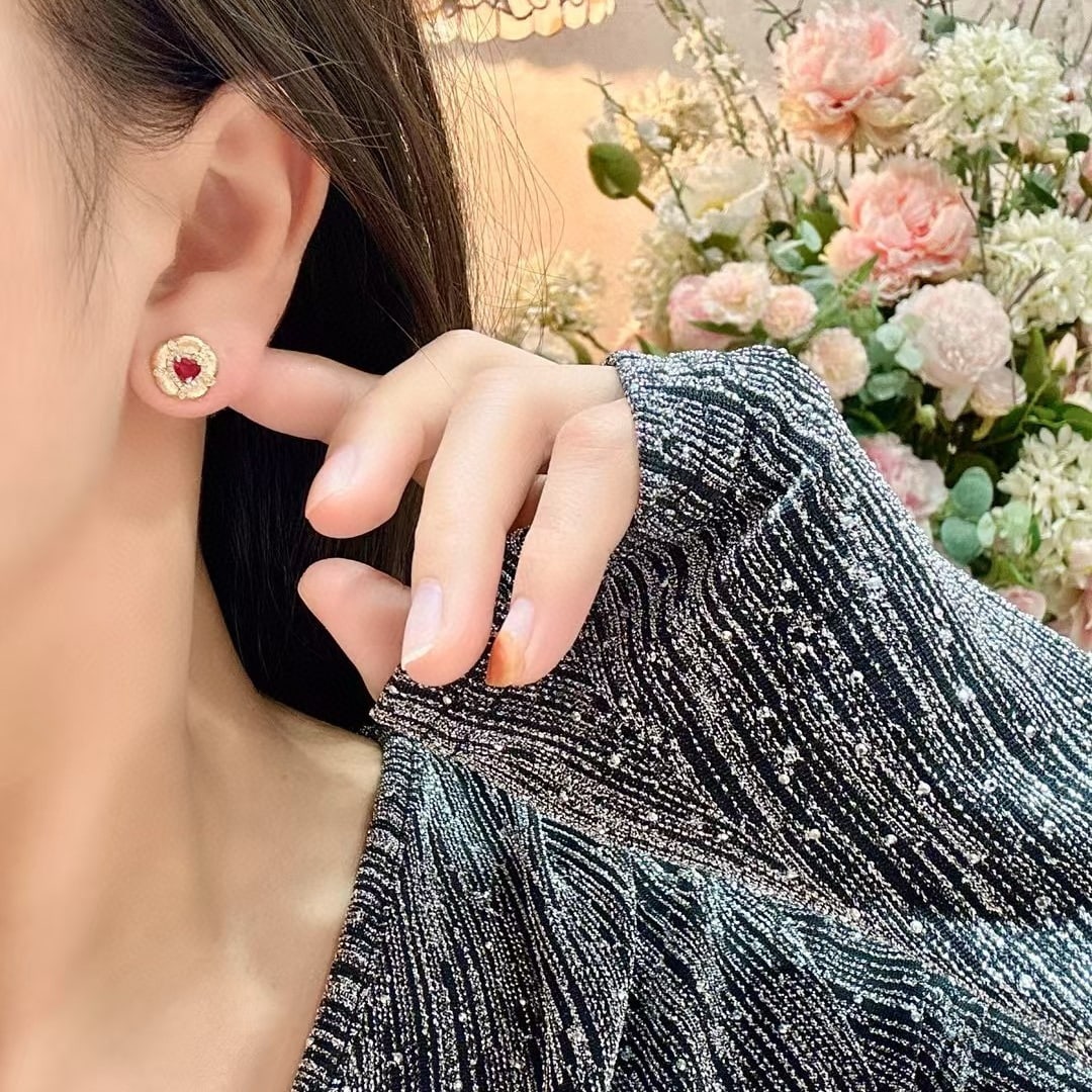 14k Gold 0.98 Ctw Natural Ruby & Diamond Earrings - 3