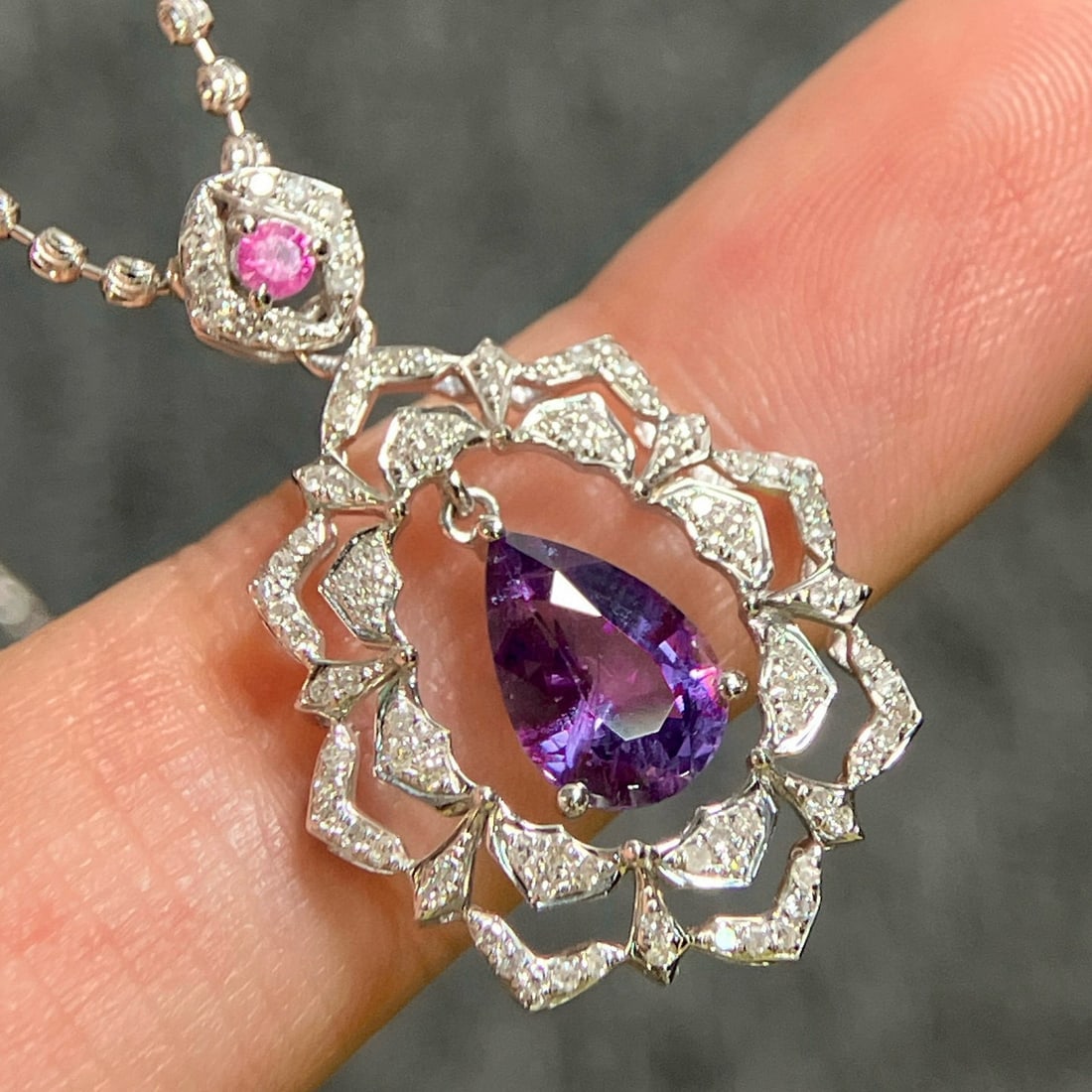 14k Gold 1.99 Ctw Natural Sapphire & Diamond Pendant( Without Chain ) - 2