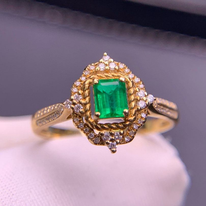 14k Gold 0.37 Ct Natural Emerald & Diamond Ring - 2