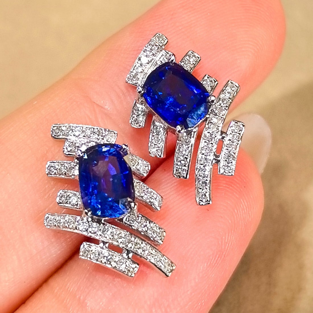 14k Gold 2.28 Ctw Natural Sapphire & Diamond Earrings - 2