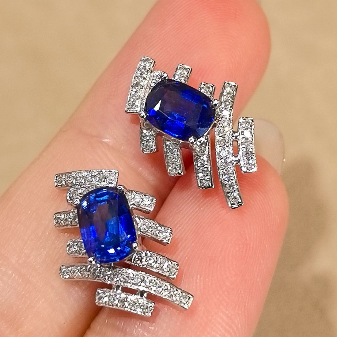 14k Gold 2.28 Ctw Natural Sapphire & Diamond Earrings - 4