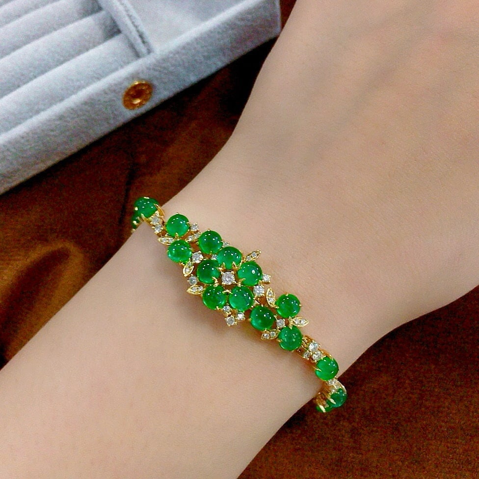 14k Gold 9.99 Ctw Vivid Green Natural Emerald & Diamond Bracelet - 3