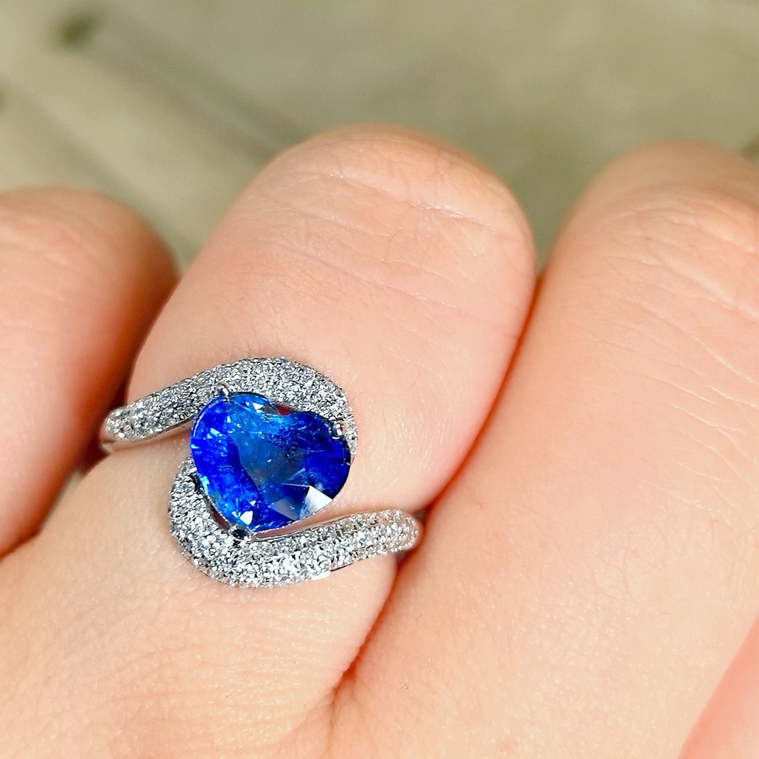 14k Gold 2.43 Ctw Natural Sapphire & Lab Grown Diamond Ring - 6