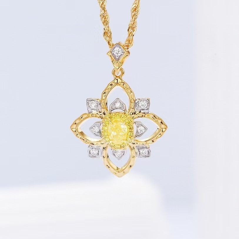 14k Gold 0.27 Ctw Natural Yellow Diamond & Diamond Necklace: Ref:230951244 // gold content:14k gold // main gemstone:yellow diamond // shape:oval // carat weight:0. 17ct // color:yellow // treatment:natural // // adjacent gemstone 2 : diamond // shape:round //