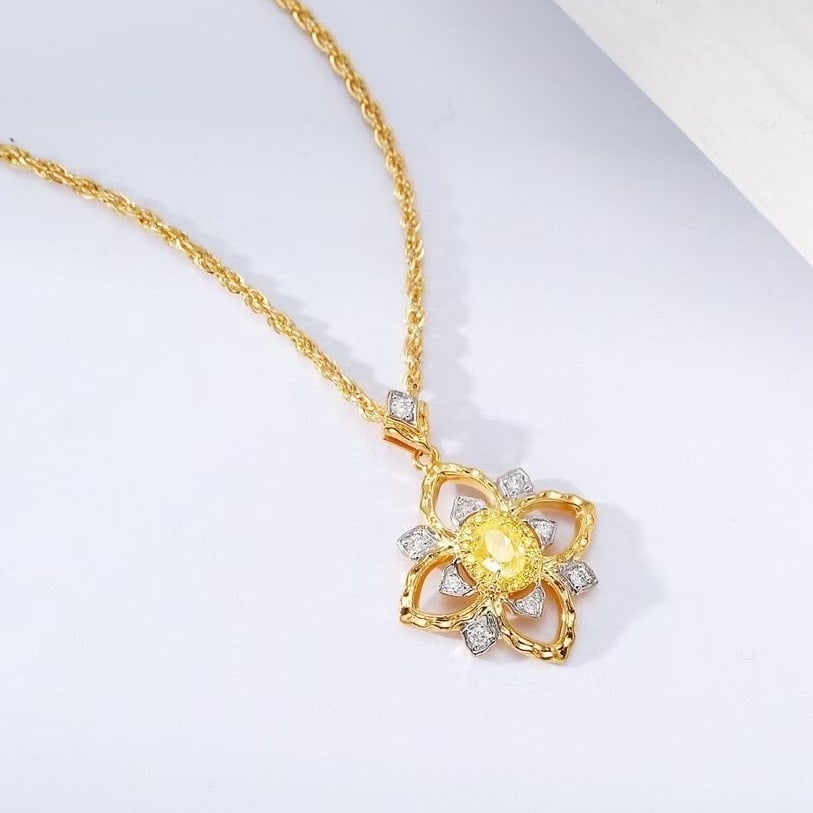14k Gold 0.27 Ctw Natural Yellow Diamond & Diamond Necklace - 2