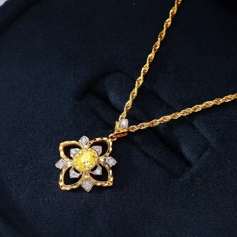 14k Gold 0.27 Ctw Natural Yellow Diamond & Diamond Necklace - 3