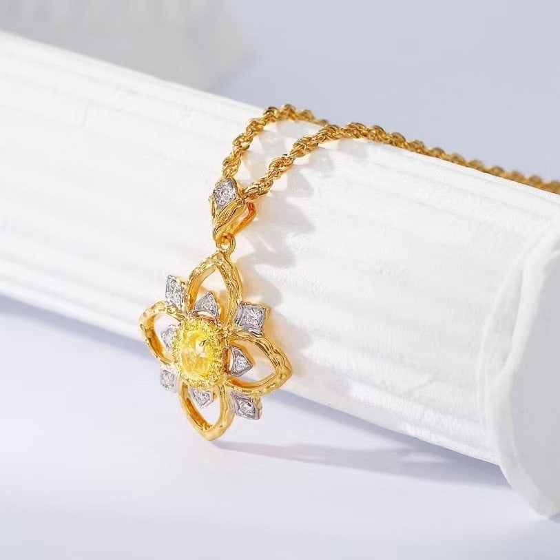 14k Gold 0.27 Ctw Natural Yellow Diamond & Diamond Necklace - 4