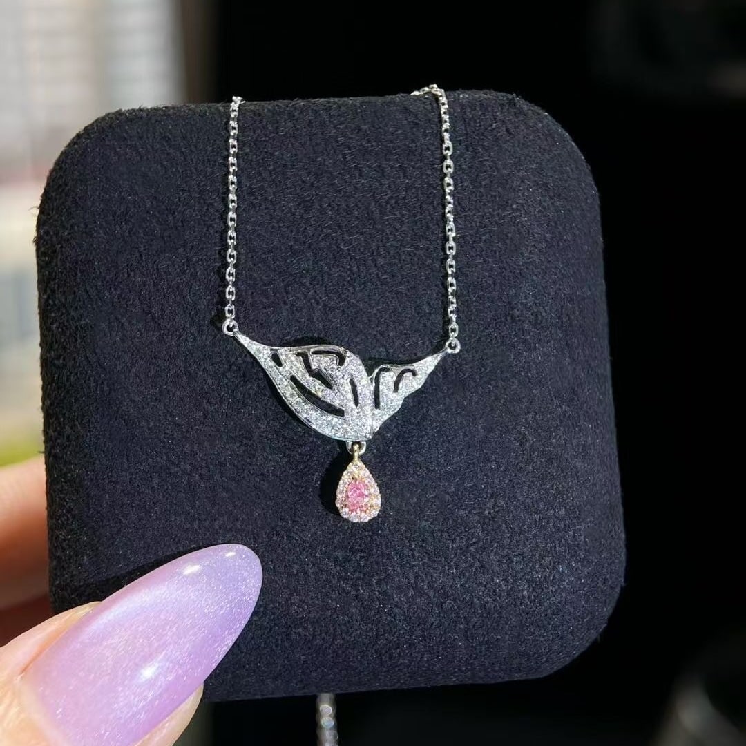 14k Gold 0.19 Ctw Natural Pink Diamond & Diamond Necklace - 2