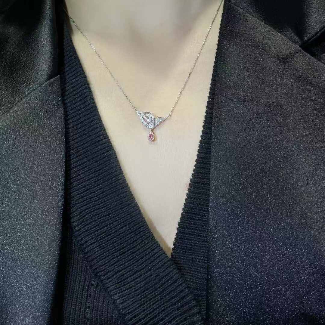 14k Gold 0.19 Ctw Natural Pink Diamond & Diamond Necklace - 3