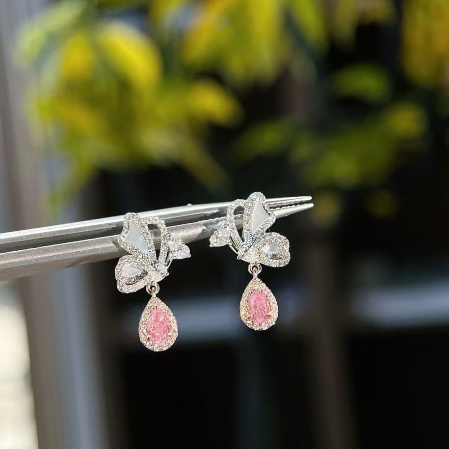 14k Gold 0.90 Ctw Natural Pink Diamond & Diamond Earrings - 3